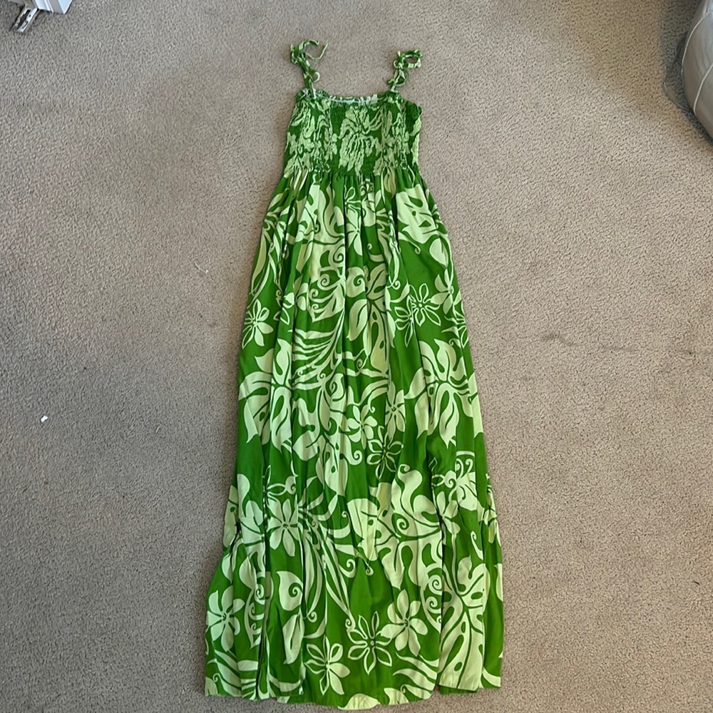 Green Floral Maxi Dress with Smocked Bodice